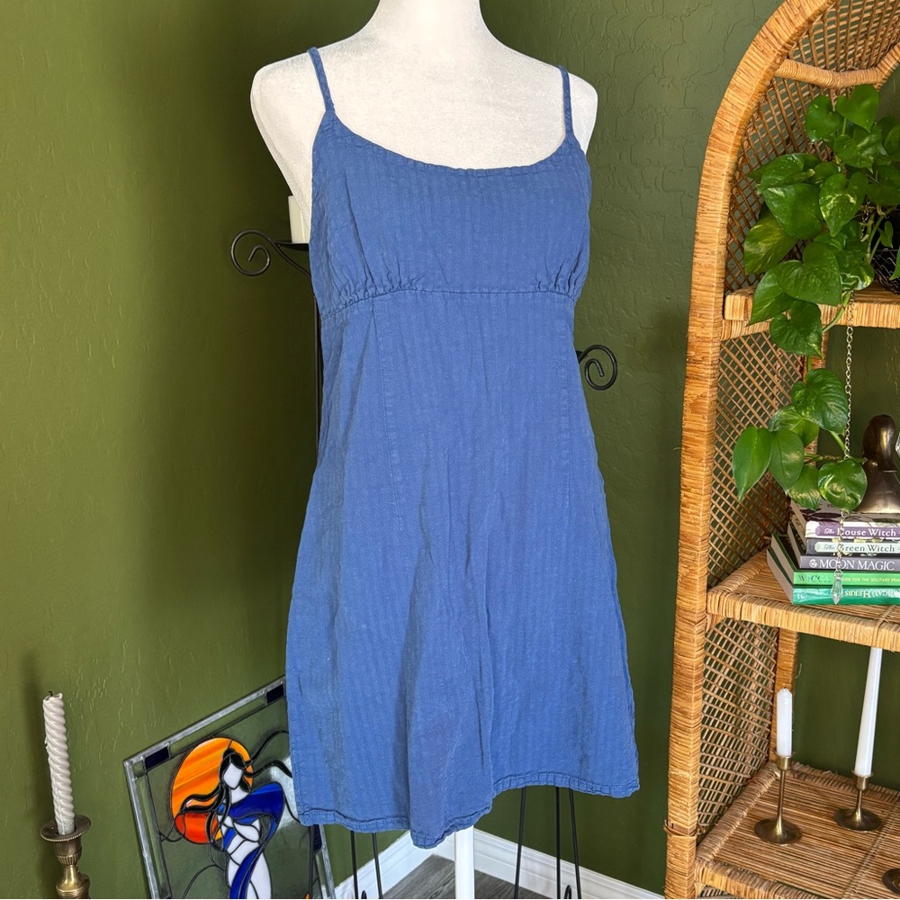 Wild Fable Navy Blue Textured Stripe Back Cut Out Mini Spaghetti Sundress Dress
